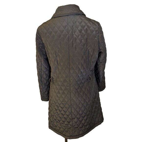 Talbot's Quilted Puffer Coat PM Petite Medium Mid Length Black W Pockets - Picture 4 of 16